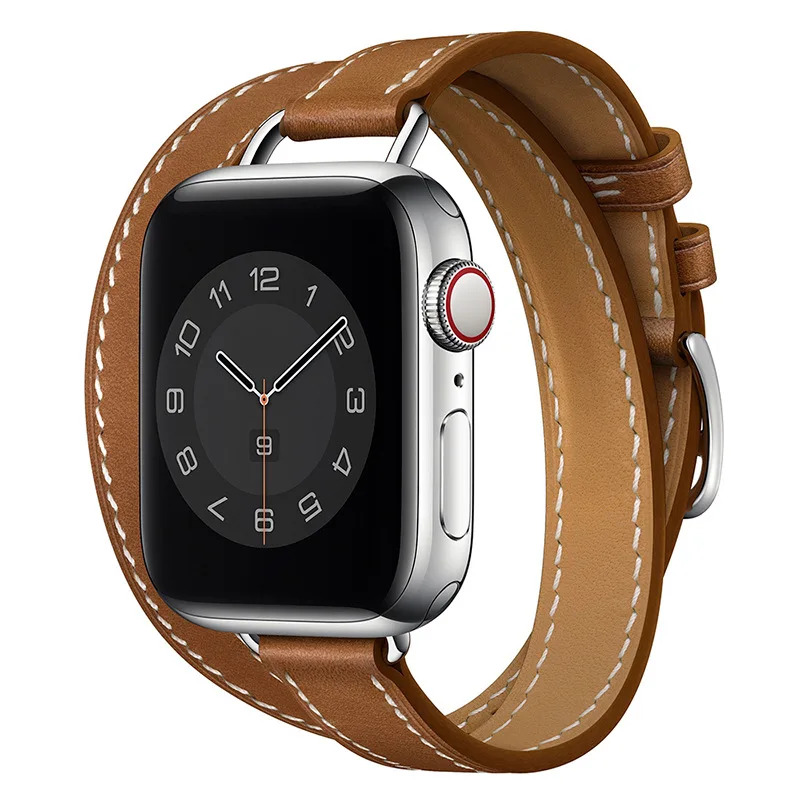 

For apple watch 7 se 45mm 41mm band Slim Leather Double Tour strap for iwatch series 7 6 5 4 3 40mm 44mm 38mm 42mm Thin correa, Optional