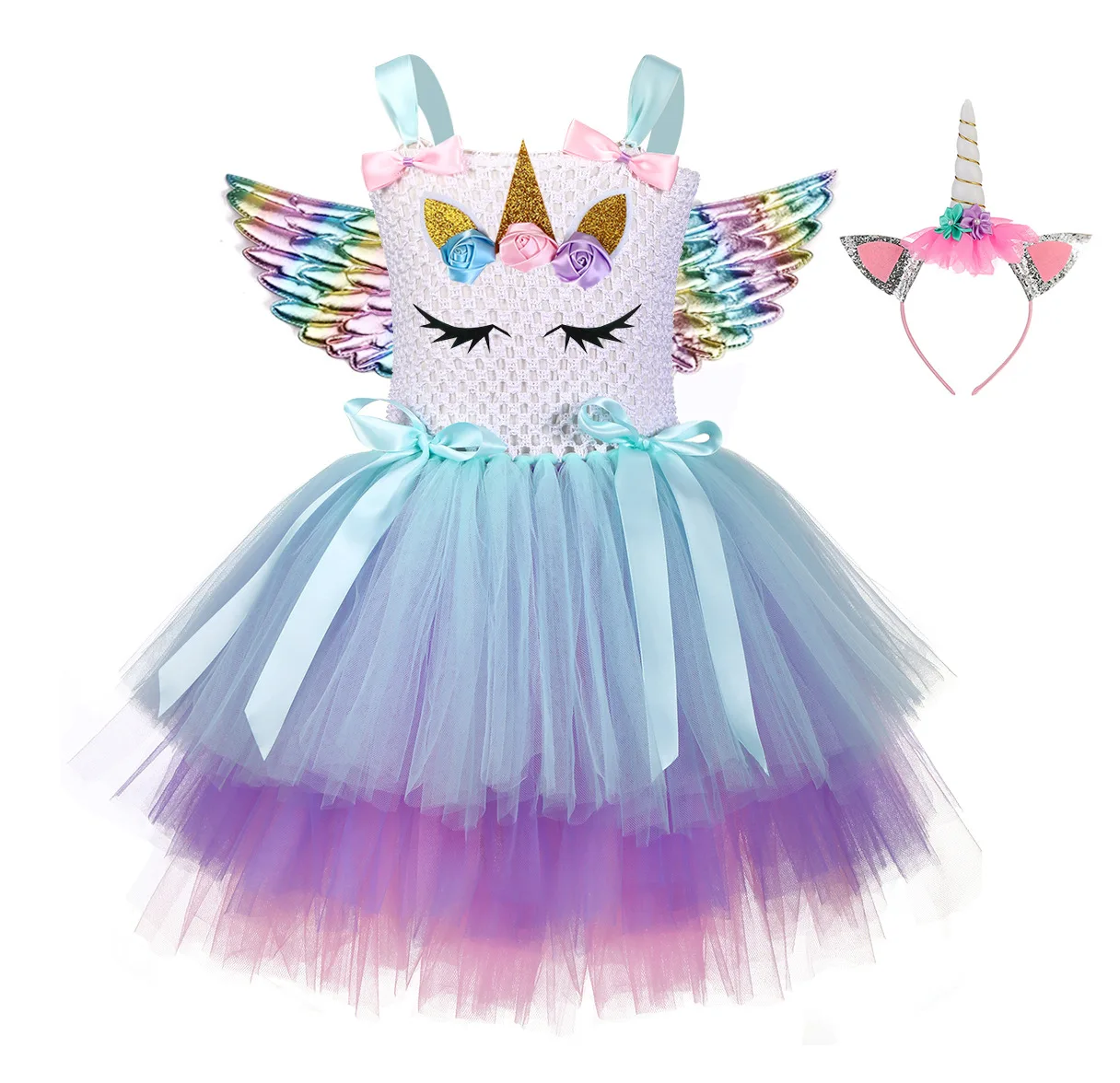 

Amazon Hot Selling Kids Dress 3 Layers Flower Princess Gradient Color Unicorn Cake Children Toddler Girls Tutu Costume