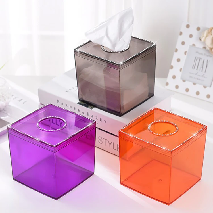 
Customized colorful transparent cuboid design acrylic household paper box tissue box 