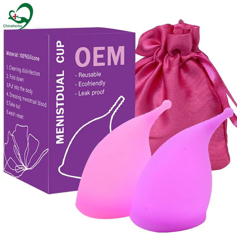 

OEM Feminine Period Medical Silicone Soft Menstrual Cup Reusable Packaging, White, pink,purple