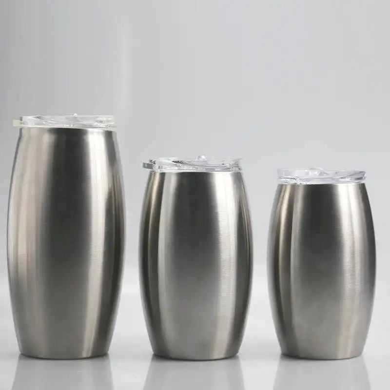 

15oz 20oz 25oz double wall stainless steel egg shape tumbler cup football wine tumbler with stock, Silver