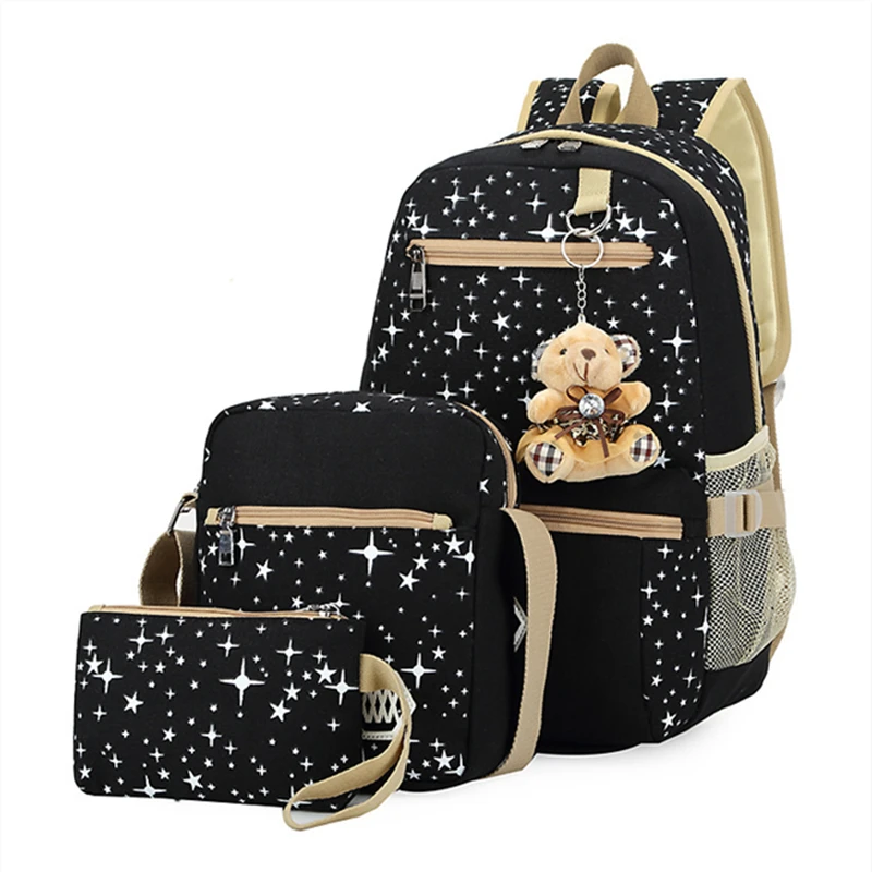 

2021 Hot Sale 3pcs Bear New Design Durable Canvas Kids Backpack College Shoulder Bag Wholesale Cheap Soft Kids School Bag Set