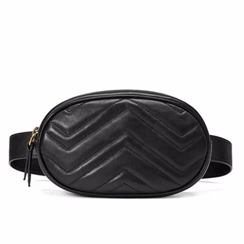 

Women Waist Bag Mini Round Belt Bag Fashion Quilted Pouch Leather Fanny Pack