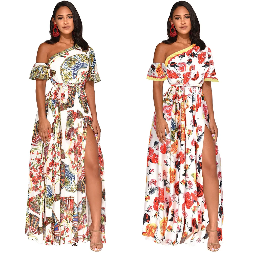 

Summer 2021 Popular Chinese One Shoulder Dresses Women Clothing Skirts Wedding Party Classic Dresses