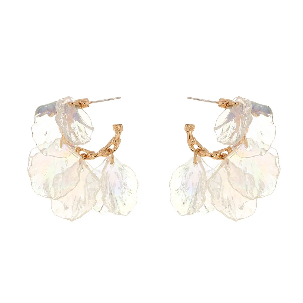 

Ins Fashion Elegant Colorful Transparent Resin Petal Flower Earrings Flower C Shaped Hoop Earrings