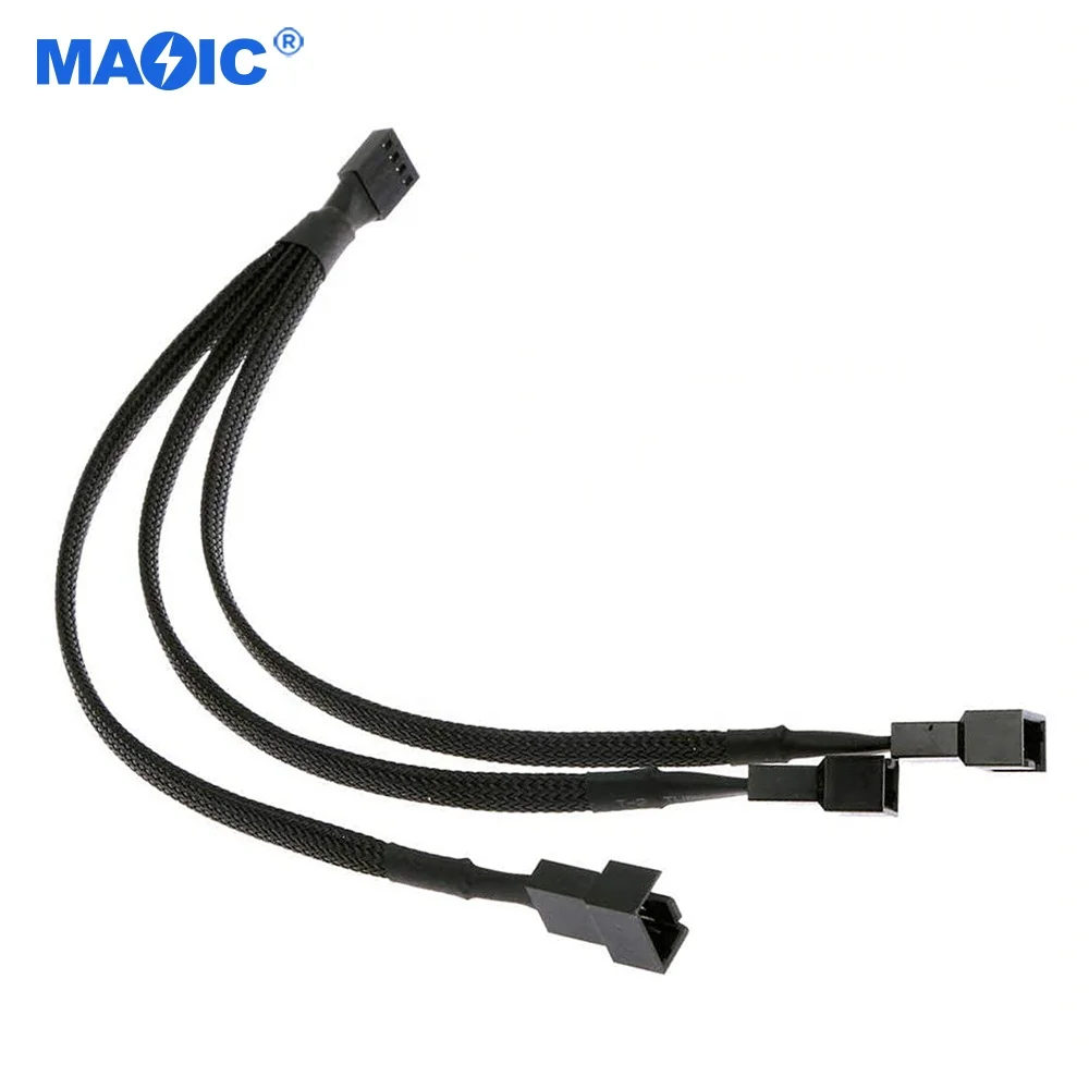 Computer PC 4 Pin Fan Extension Power Cable 1 to 3 Converter PWM Fan Splitter Adapter Cable Sleeved Braided Y Splitter