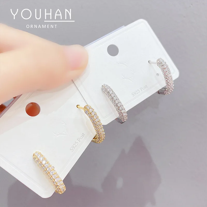 

ED62168 Fashion design gold plated brass women jewelry inlaid diamonds rectangle hoop earrings