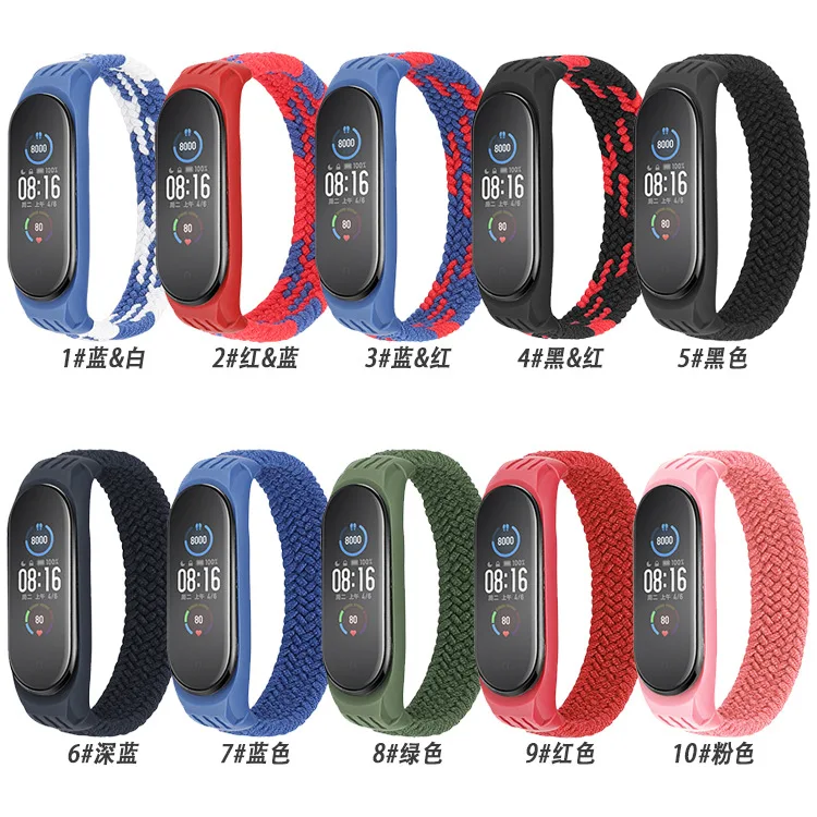 

Elastic Nylon Braided Solo Loop smart watch band Strap For Xiaomi Mi band 6 5 4 3