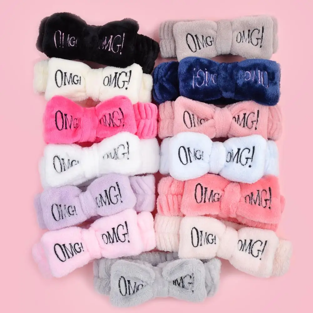 

2020 New OMG Letter Coral Fleece Wash Face Bow Hairbands For Women Girls Headbands Headwear Bands Turban Hair Accessories
