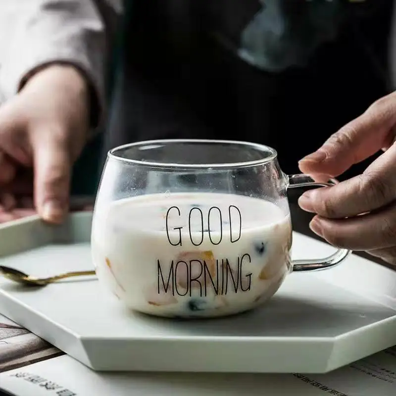

Transparent Creative Glass Coffee Tea Mug Drinks Dessert Breakfast Milk Cup Glass Mugs Handle Drinkware