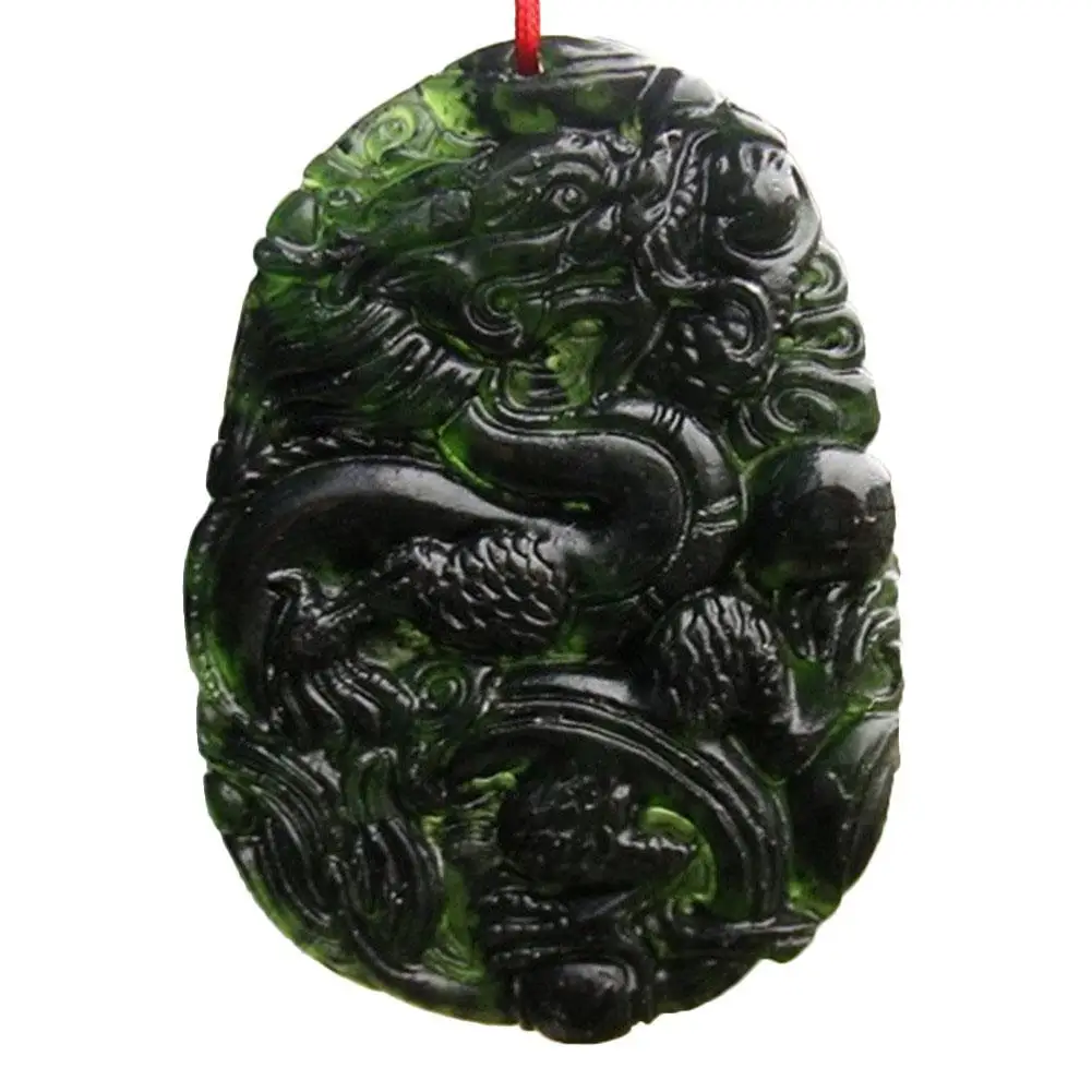 

Chinese Natural Black Green Jade Pendant Dragon Shaped Handmade Jade Desktop Ornaments for Study Office Crafts Good Luck Amulet