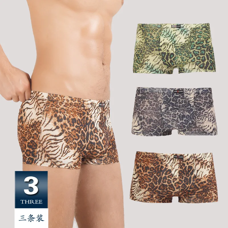 

3 Pack Ice Silk Leopard Underwear Breathable Men's Mid Waist Boxer Pants Men's Summer Various Combinations