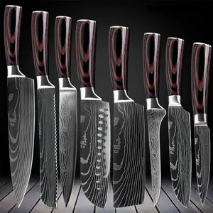 Image of 8pcs Kitchen Chef Knives Set 8 inch Japanese 7CR17 440C High Carbon Stainless Steel Damascus Laser Pattern Slicing Santoku Tool