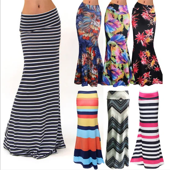 

Long design women maxi skirt printed package hip long skirt