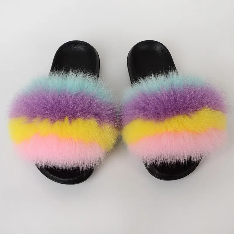 

YD- 2021 Colorful Rainbow Outdoor Women Slippers 2021 Slides Handbags Jelly Summer Bags With Matched Fur Summer Slides