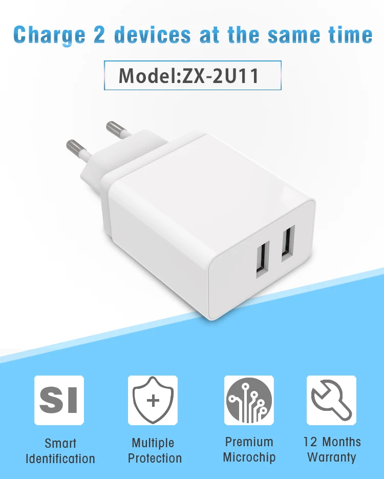 Shenzhen ZONSAN factory charger new product 5V 3.1A 15W 2 usb ports wall charger