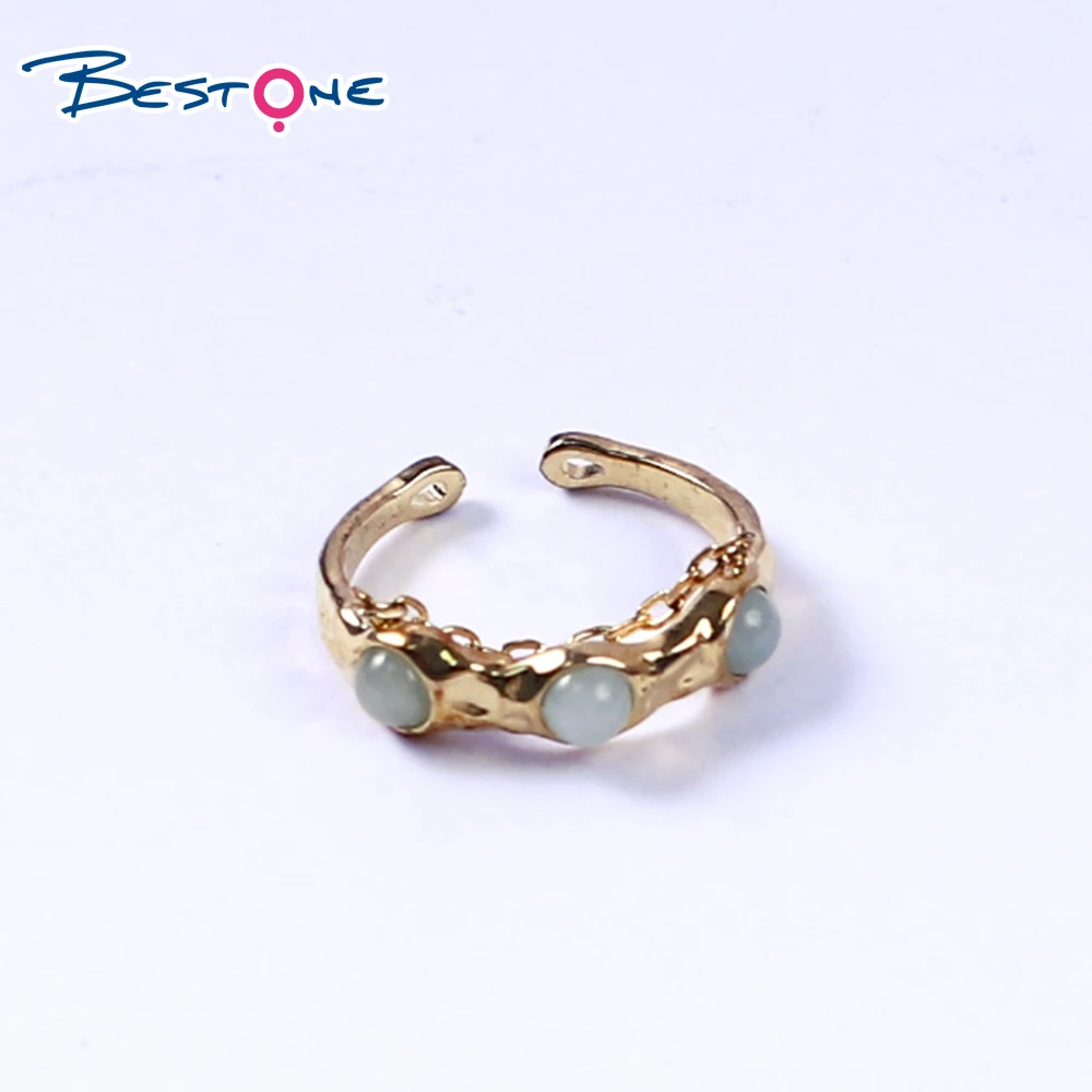 

Bestone New Arrivals Exquisite 18 K Gold Plated Green Aventurine Beaded Chain Cock Jewelry Ring