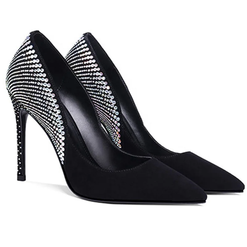 

High Heel Stiletto Women's Pumps Suede Leather Crystal Ladies Women Custom Sexy Shoes Heels For Lady