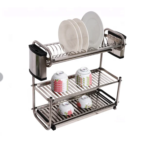 

Kitchen 3 Tier Stainless Steel Wall Mounted Dish Drying Rack Plate Holder Dish Drainer Rack, Silver