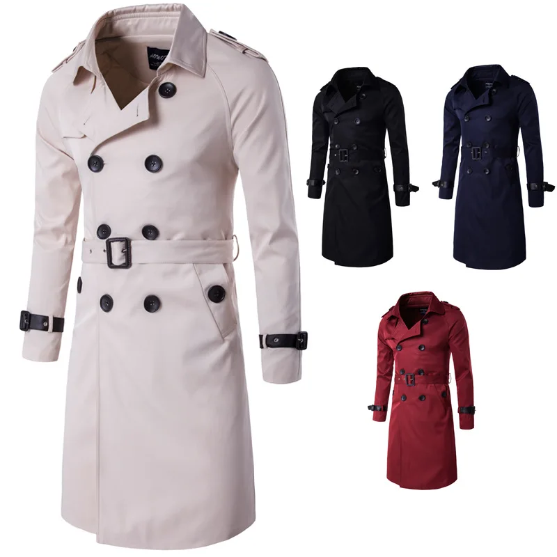 

3CC02M Hot sale Spring business plus size 5XL men double breast overcoat Lapel Trench long winter coats mens with belt, 5 colors