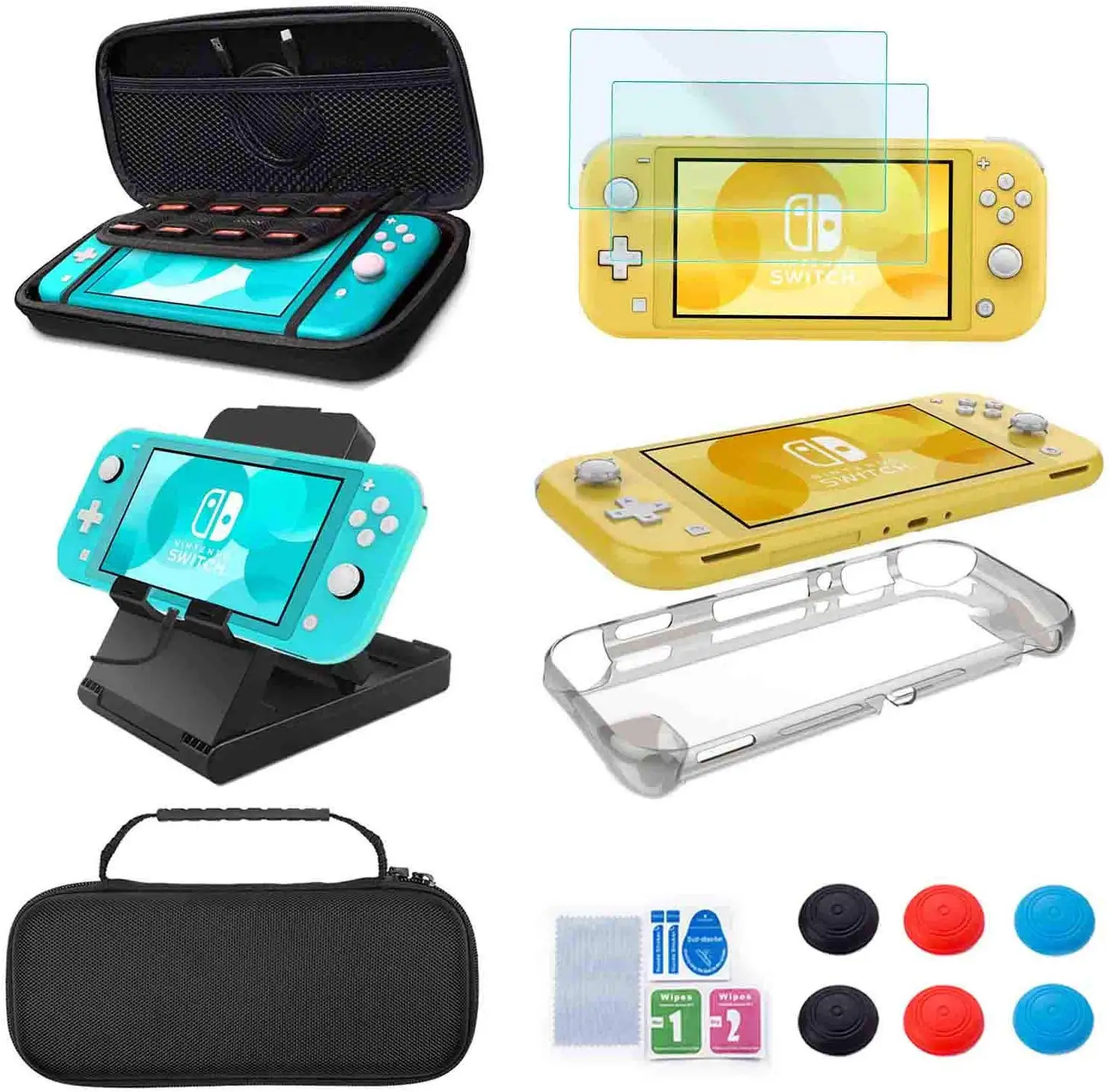 

Wholesale 9 in 1 Super Game Accessories kit Carry Case for Switch Lite With Protector Film Charging Cable