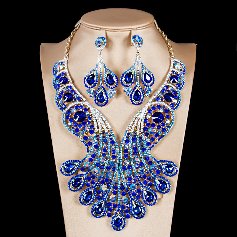 

Phoenix Tail Luxury Crystal Jewelry Set Banquet Jewelry Necklace Earring Set, Picture shows