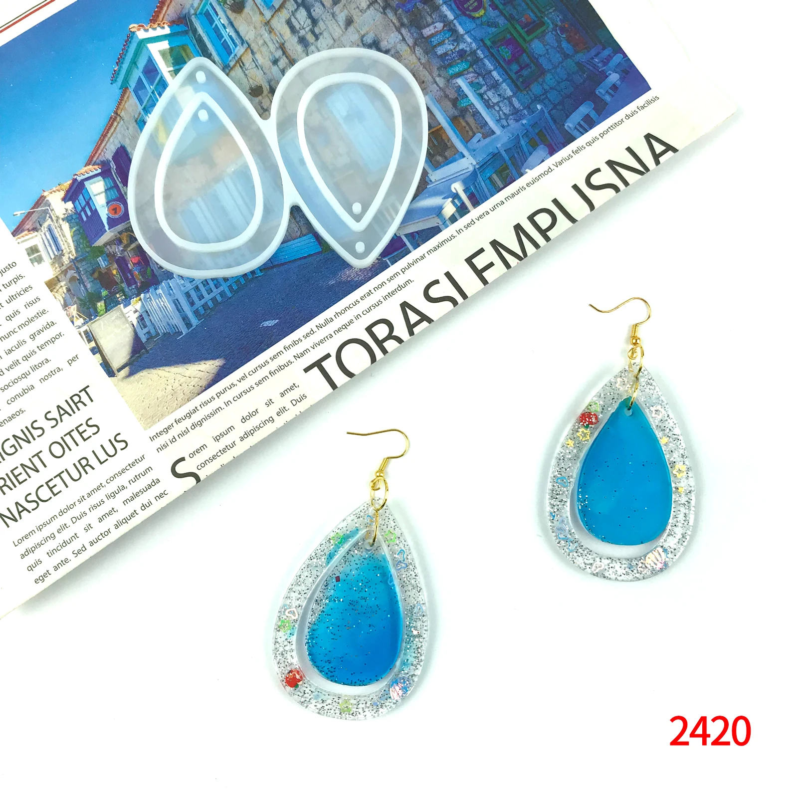 

2420 Shiny blank Water drop tear shape Handmade DIY epoxy earring mould Silicone Mold