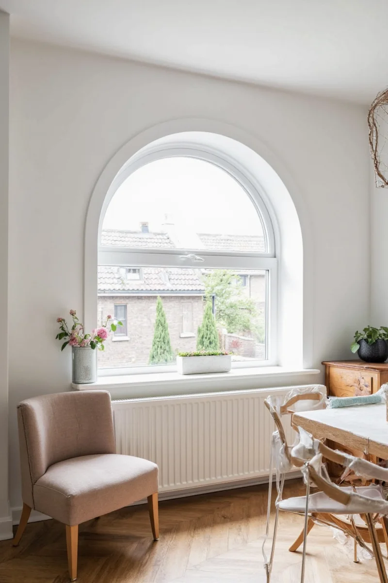 Round window framed with white molding