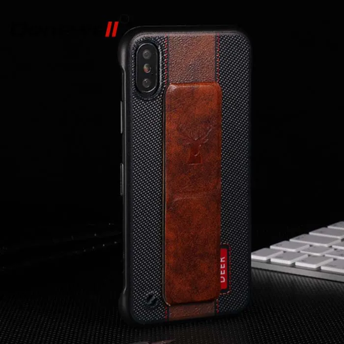 

Half Cover Frameless Corner Protective Phone Case Leather Wrist Strap Holder Back Cover