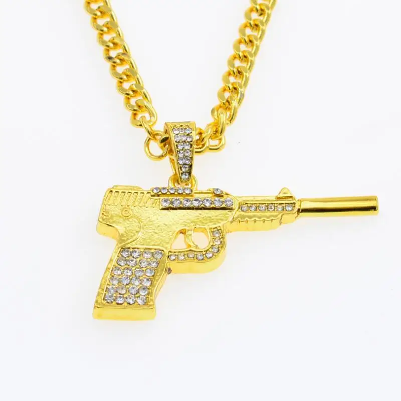 

Miss Jewelry HipHop 18k Gold Plated Stainless Steel Pistol necklace Diamond Necklace Out Tennis Chain, 14k 18k gold / white gold /silver