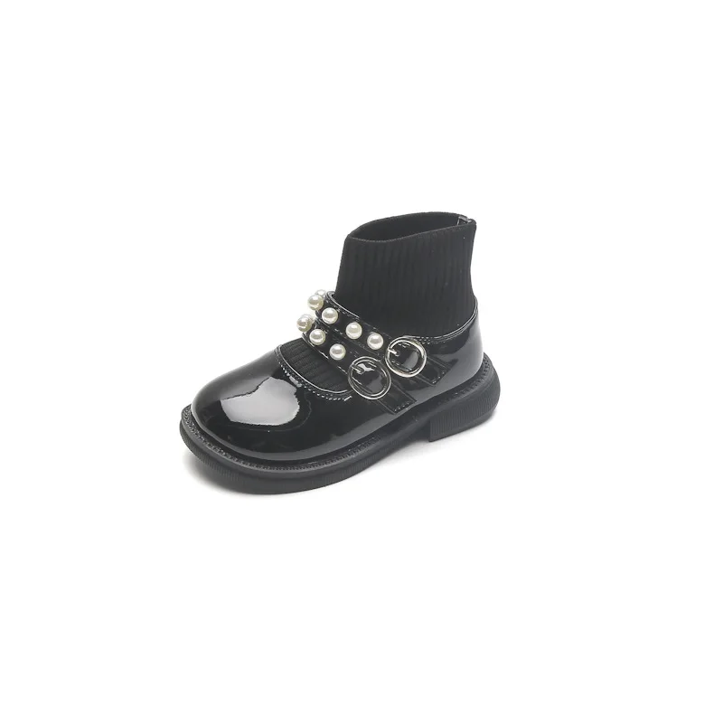 

NIAN OEM Madchen Stiefel new cute baby high-top children small leather autumn little girl's shoes, Black red