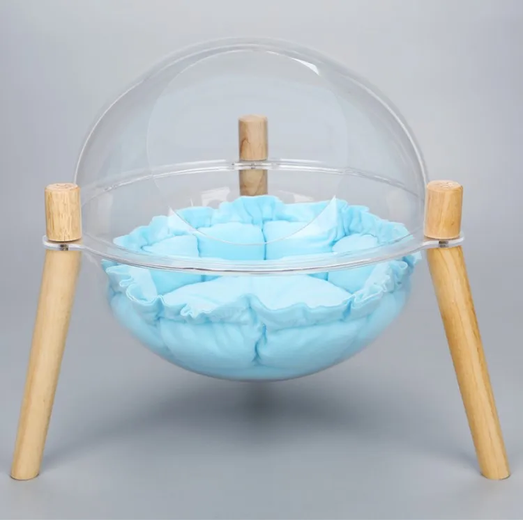 

Detachable Spherical Cat Bed Nest Solid Wood Space Capsule Pet Cat Bed Litter Portable Cat Litter, Transparent