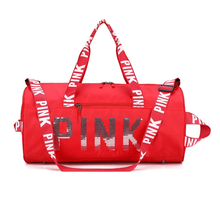 

Custom Logo Waterproof Gym Bag Sequins PINK Duffel Sports Bag Fitness Outdoor Travel Handbag Large Capacity Storage Shoulder Bag, Orange,red,dark blue,black,sky blue,pink,rose red