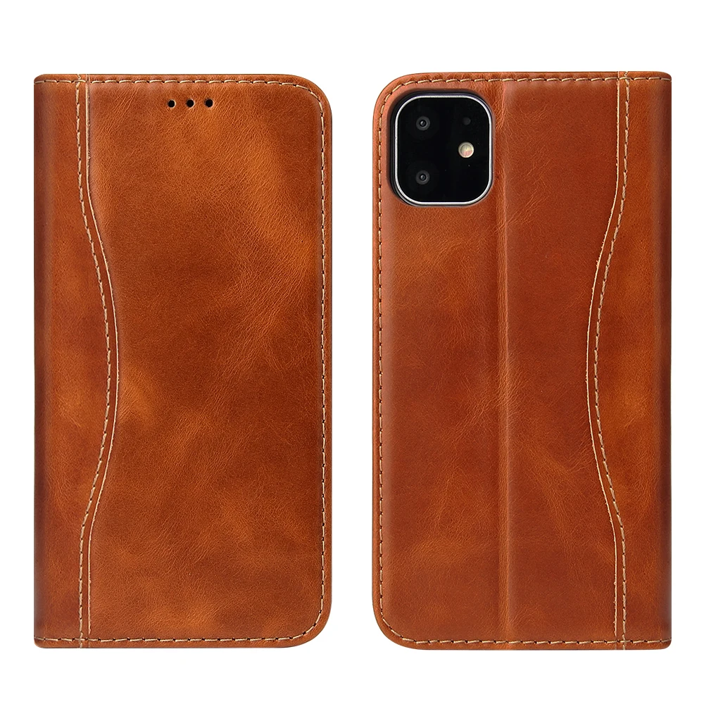 

Fierre Shann retail packaging Genuine Leather Flip case for iPhone 11 2019 case