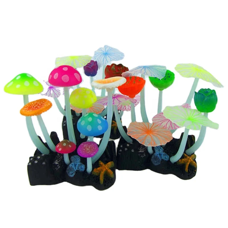 

Aquarium Landscaping Decorations Fish Tank Luminous Simulation Water Grass Mushroom Lotus Leaf