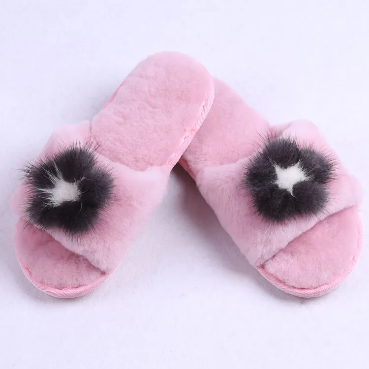 

Lady Fur Fluffy Slide Woman Rubber Sandal Sho Indoor Felt Wool Slippers, Black/pink/grey