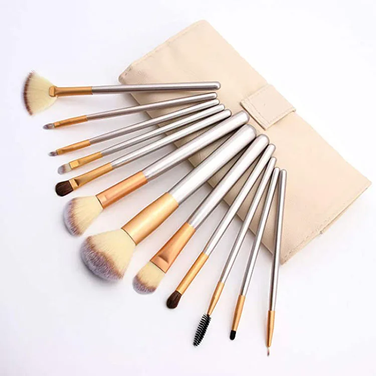 

Best Selling 12pcs/Set Makeup Brush Beauty Tool For Girl Custom Logo Nylon Hair Wooden Handle Portable Makeup Brush Set With Bag