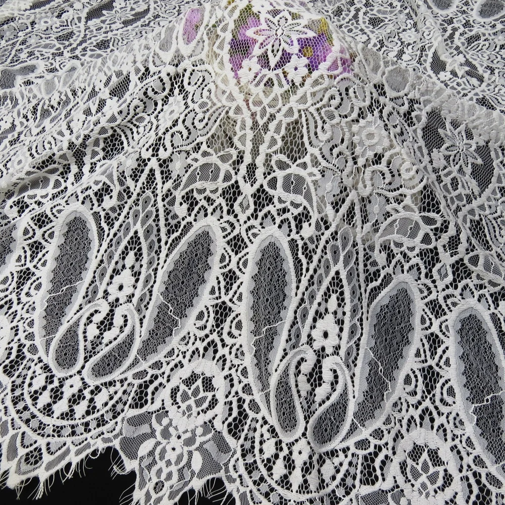 

New arrival bridal embroidery chantilly lace fabric eyelash in white, Accept customized color