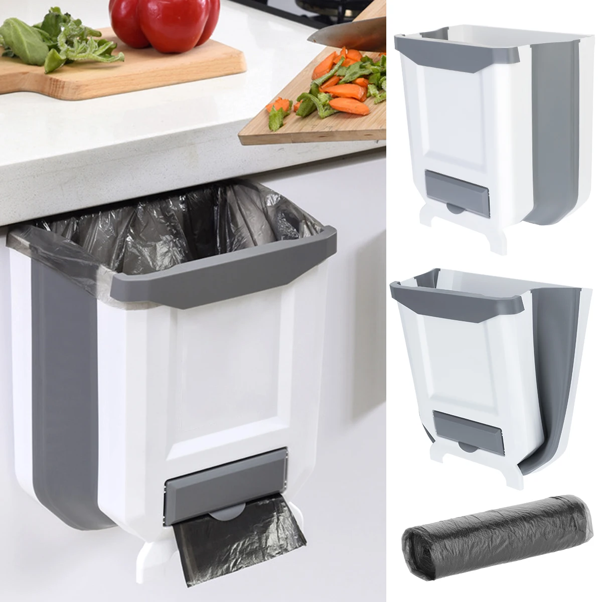 

Kitchen Hanging Trash Bin Small Compact Foldable Garbage Can Attached To Cabinet Door Drawer Bedroom Dorm Room Car Office, Colour