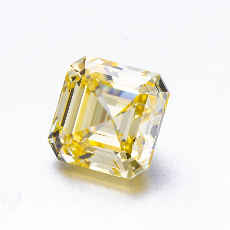 

American quality fancy color yellow synthetic diamond CZ Asscher step cut loose gemstone