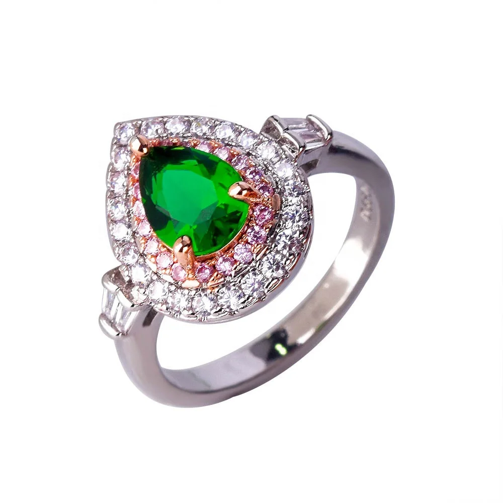 

Colorful Water Drop Wedding Ring Women white gold Pear Shape Zircon Rings Female Ring Engagement Micro Paved Jewelry