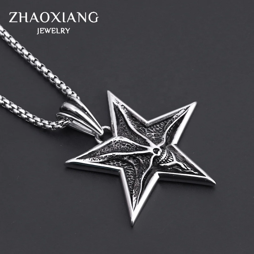 

Instagram Jewellery Punk Nekcklaces Evil Satan Smile Five Pointed Star Stainless Steel Antique Silver Color