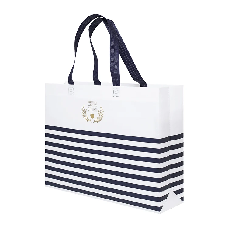 

Striped laminated pp non woven bag with logo, Blue/red
