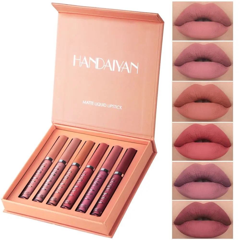 

2020 Latest Wholesale 6 Pcs Matte Lipgloss Long-Lasting Wear Non-Stick Cup Lipsticks Sets Not Fade Waterproof Lip Gloss Sets, 6 colors