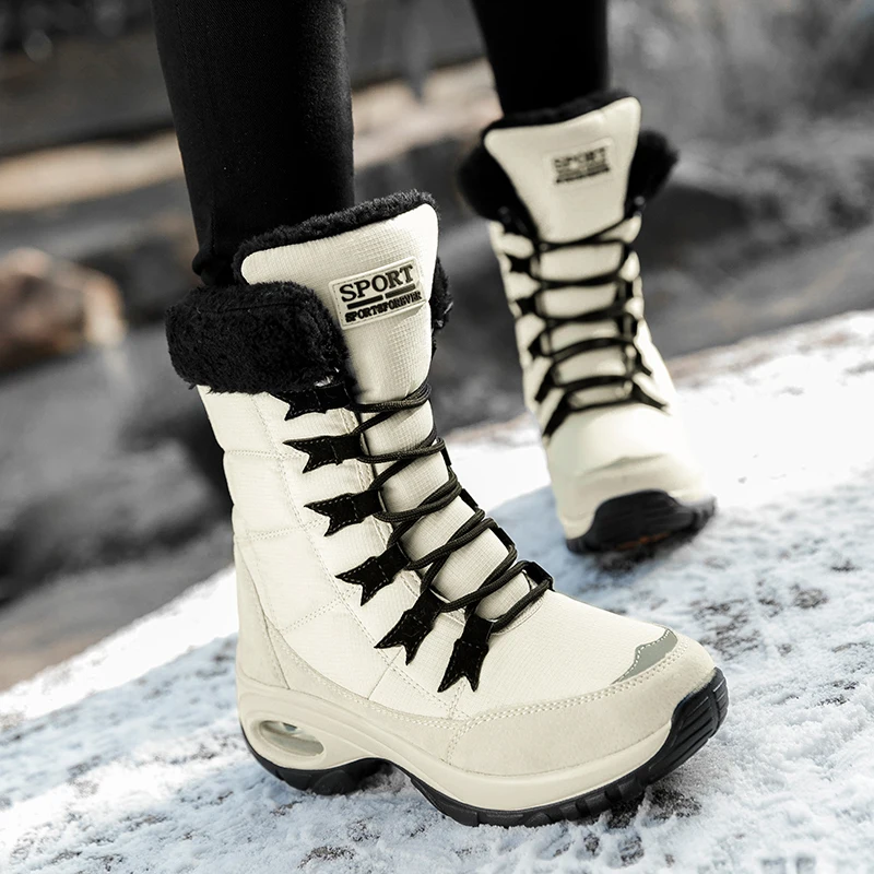 

New Winter Women Boots High Quality Keep Warm Mid-Calf Snow Boots Women Lace-up Comfortable Ladies Boots Chaussures Femme