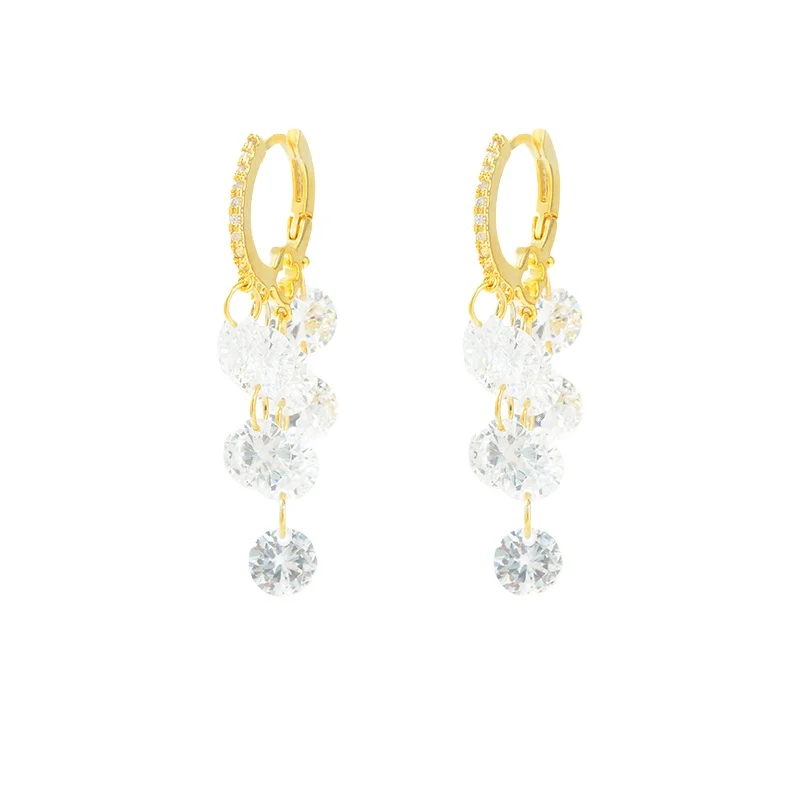 

ED63150 Korean fashion cute gold plated brass women jewelry zircon tassel drop hoop earrings