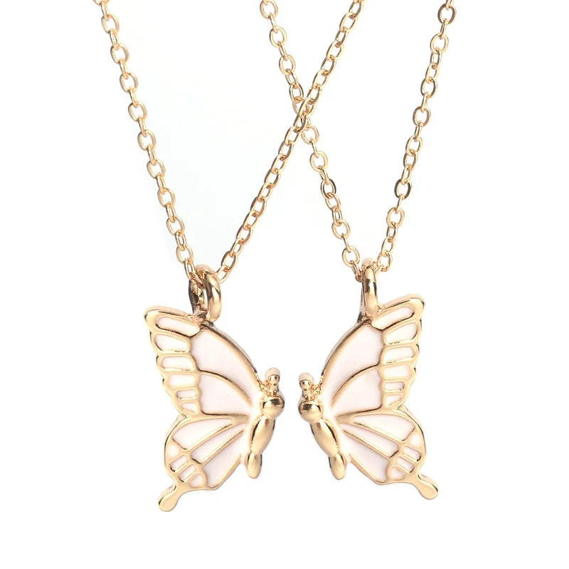 

new styles Ins butterfly cuban chains best friend necklace set