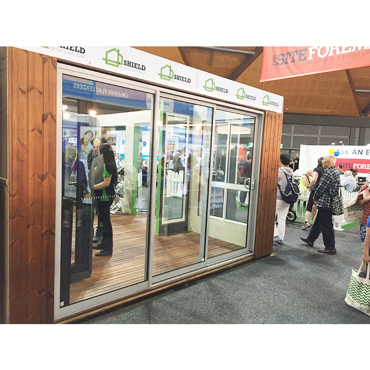 Modern design narrow frame 4 panel ultra thin double glass aluminium profile sliding glass doors system