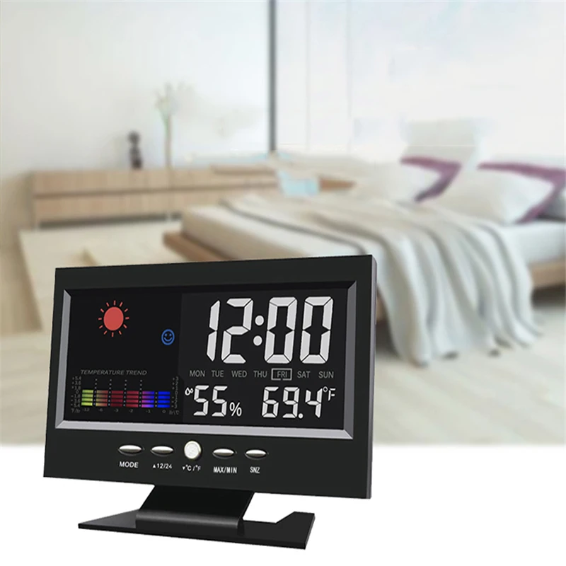 

modern Electronic Digital LCD Temperature Humidity Monitor Clock Thermometer Weather Forecast Snooze Calendar lcd Alarm Clock