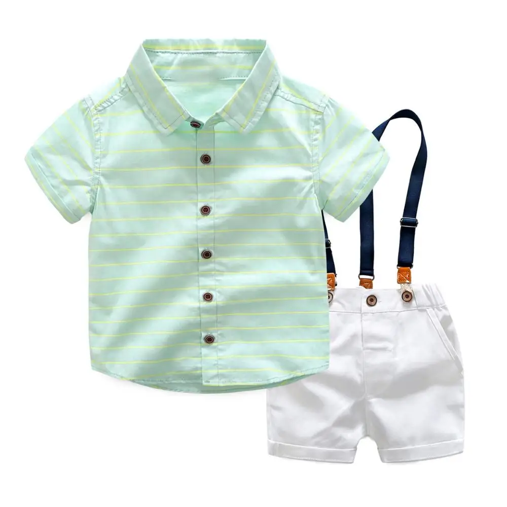 

New style fashion boy's summer short sleeves shirt and overall shorts clothing set, Picture shows